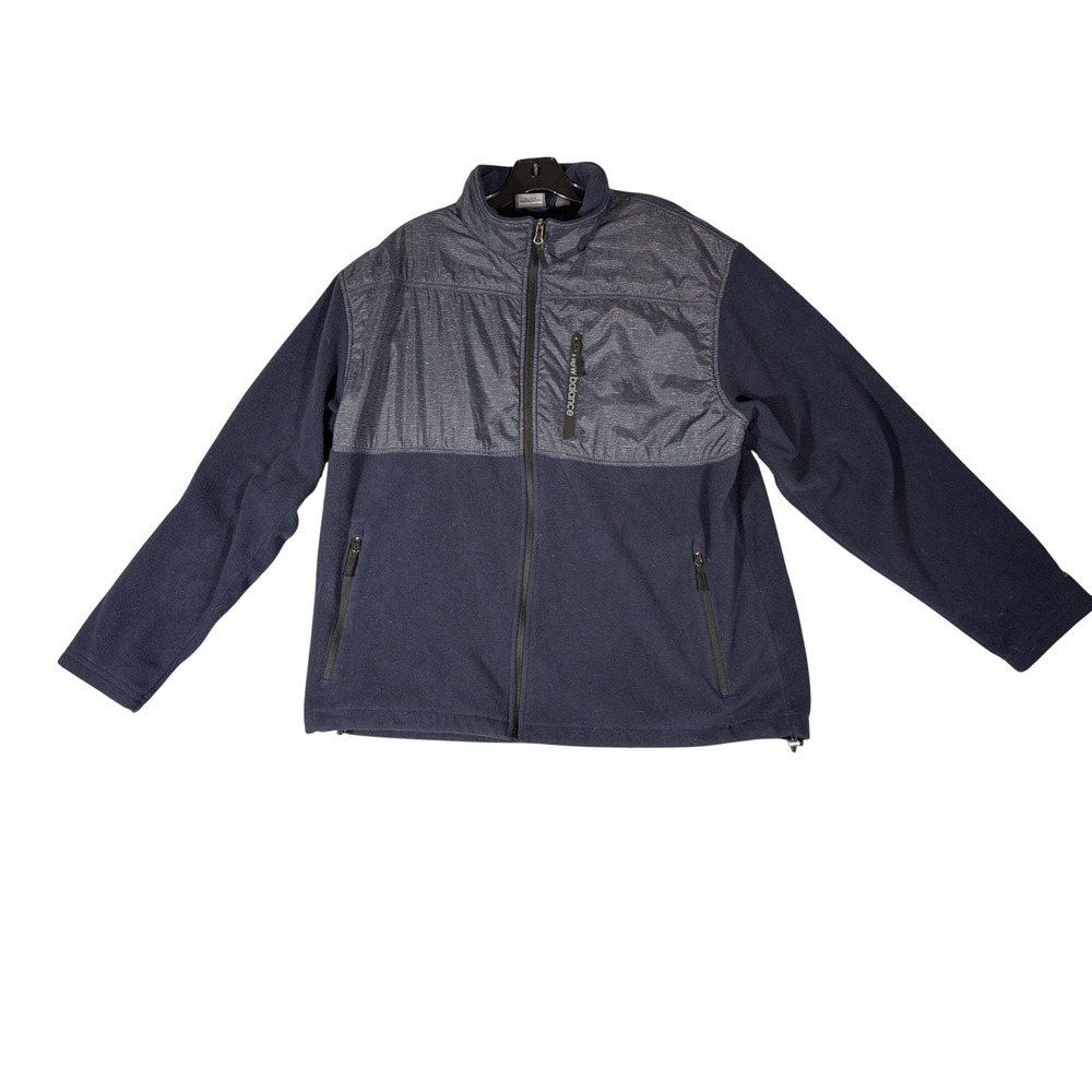 New Balance Mens Fleece Full Zip Jacket Navy Blue Grey XL Mock Neck RN130893